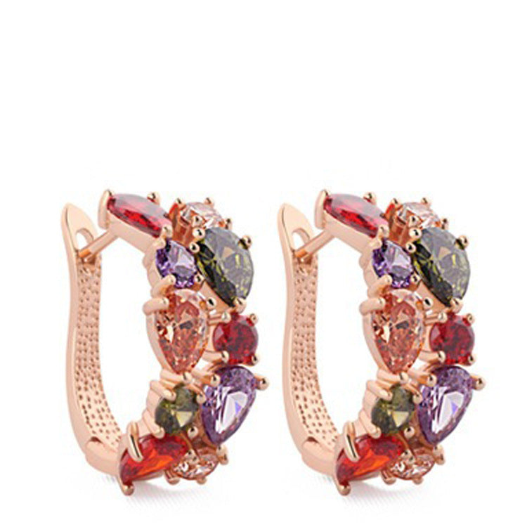 New Top Rose Gold Color Flower Jewelry Set Multicolor Cubic Zircon Earrings