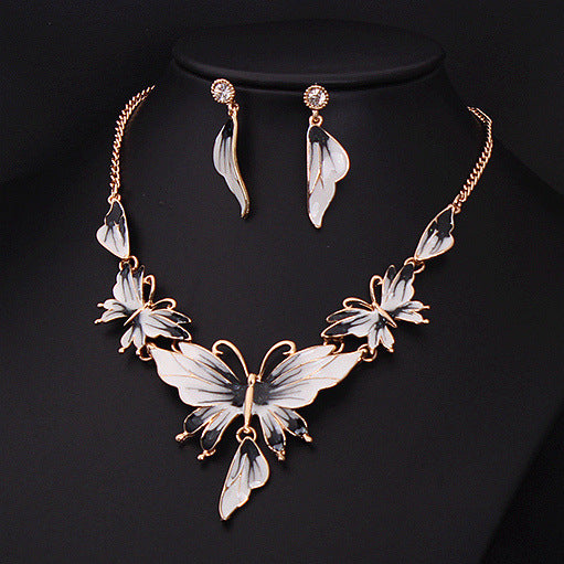 Drop Oil Butterfly Necklace Earring Set