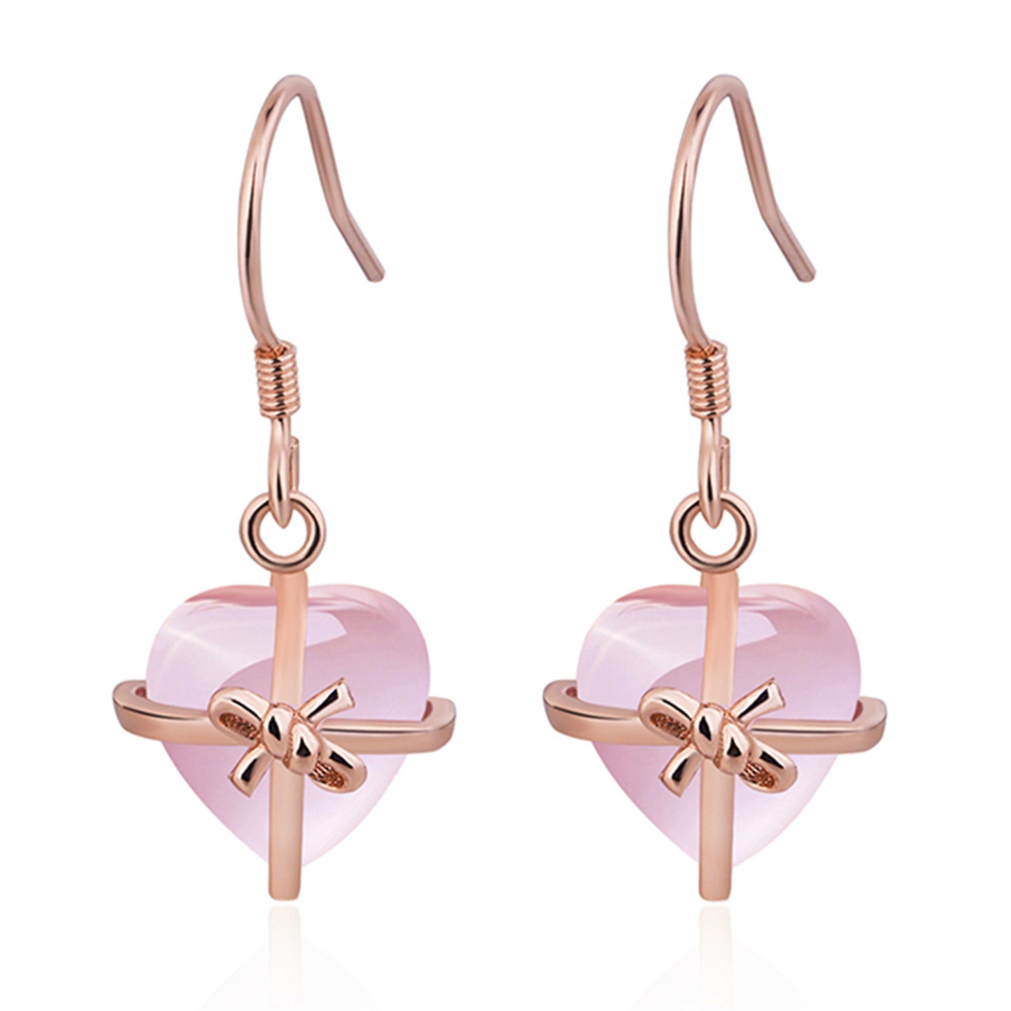 Creative Heart Pink Rose Silver Jewelry Earrings