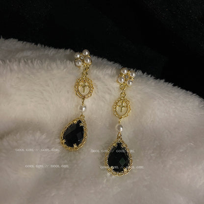 Fashion Pearl Crystal Long Earrings