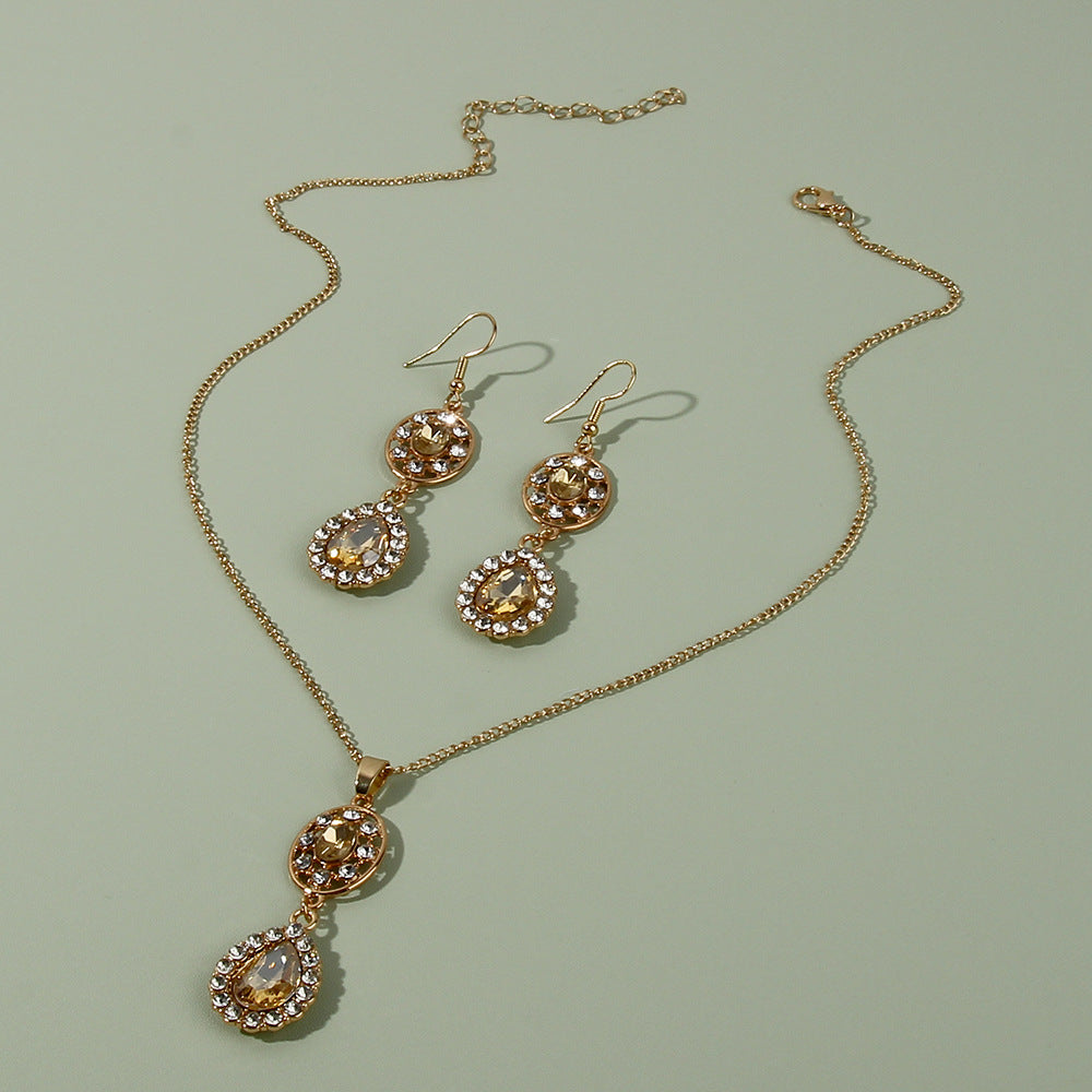 Fashion Rhinestone Drop Earrings Necklace Jewelry Set