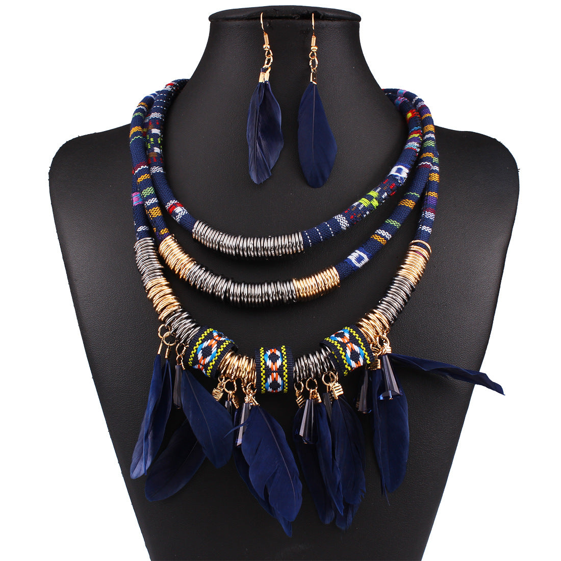 Feather tassel necklace earrings set