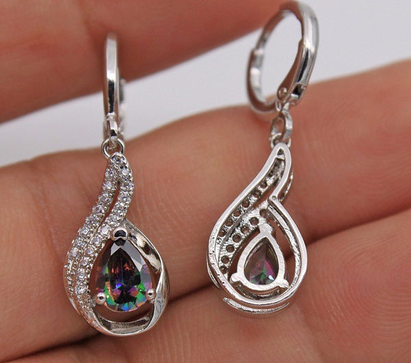 Women's Colorful Topaz Drop Earrings With Diamonds