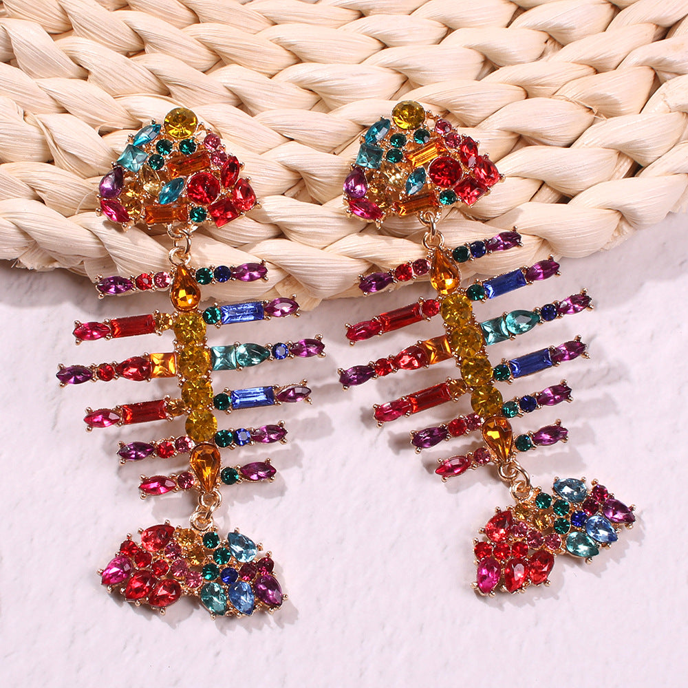 Fishbone color diamond earrings