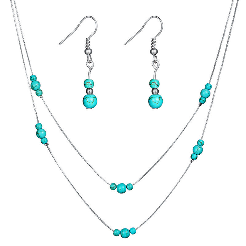 Round turquoise necklace and earrings set