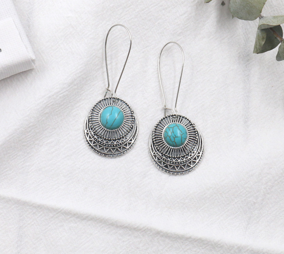 Green turquoise alloy earrings