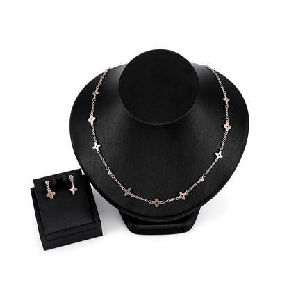 Two-piece Alloy Set With Rhinestone Necklace And Earrings