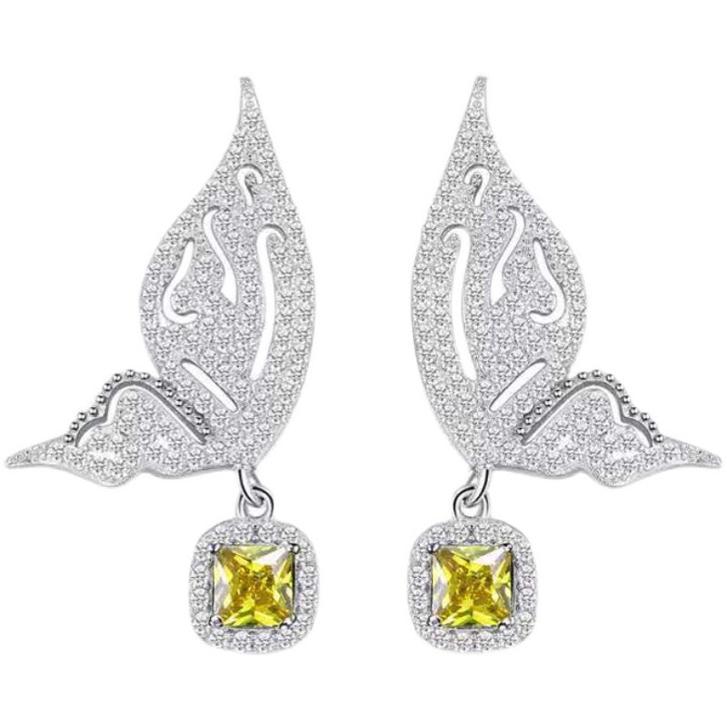 S925 Butterfly Zircon Set Two-piece Sterling Silver Pin Earring Necklace Set