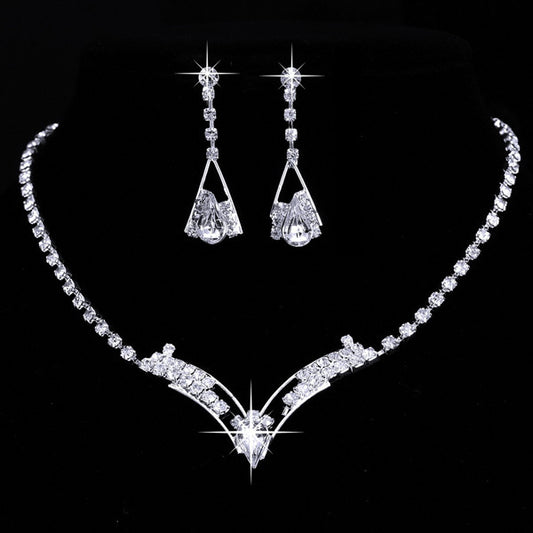 Fashion Korean water drop, bride necklace, earring set, silver plated wedding jewelry 2 sets