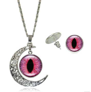 Hot Sale European and American fashion jewelry Color pupil eye series time gemstone necklace earrings Jewelry set