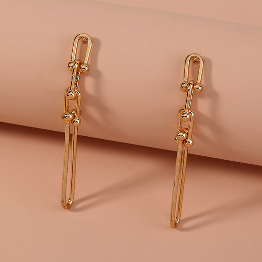 Hot-selling cross-border jewelry simple metal U-shaped chain buckle long earrings, stylish ladies