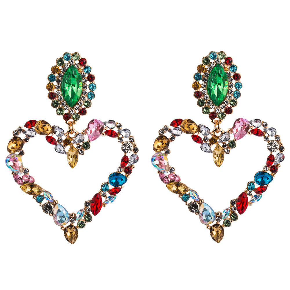 Heart shaped alloy inlaid diamond earrings