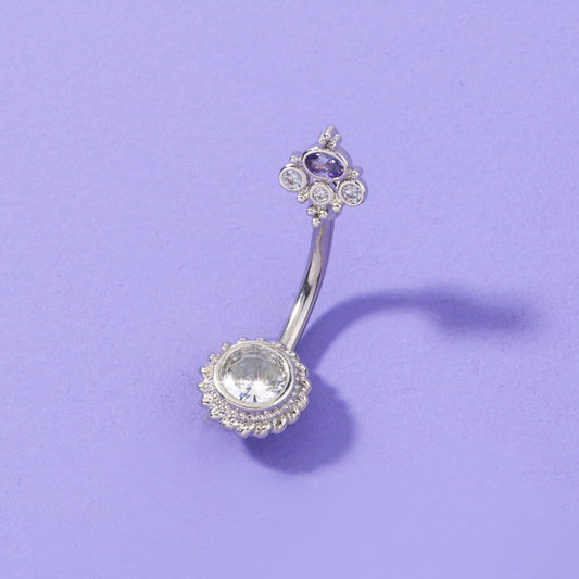 Women's Crown Purple Round Zircon Belly Button Ring