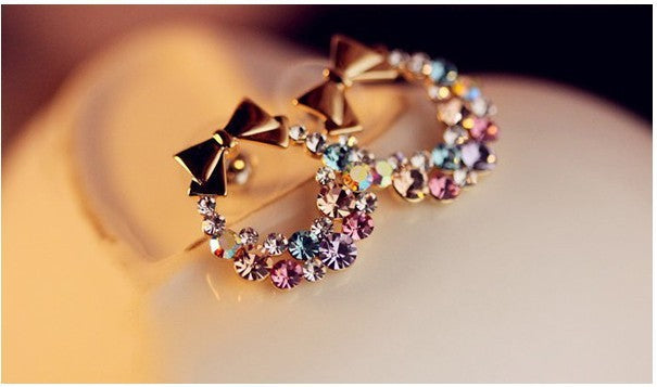 Full Diamond Bow Stud Earrings, Vintage Exquisite Flowers