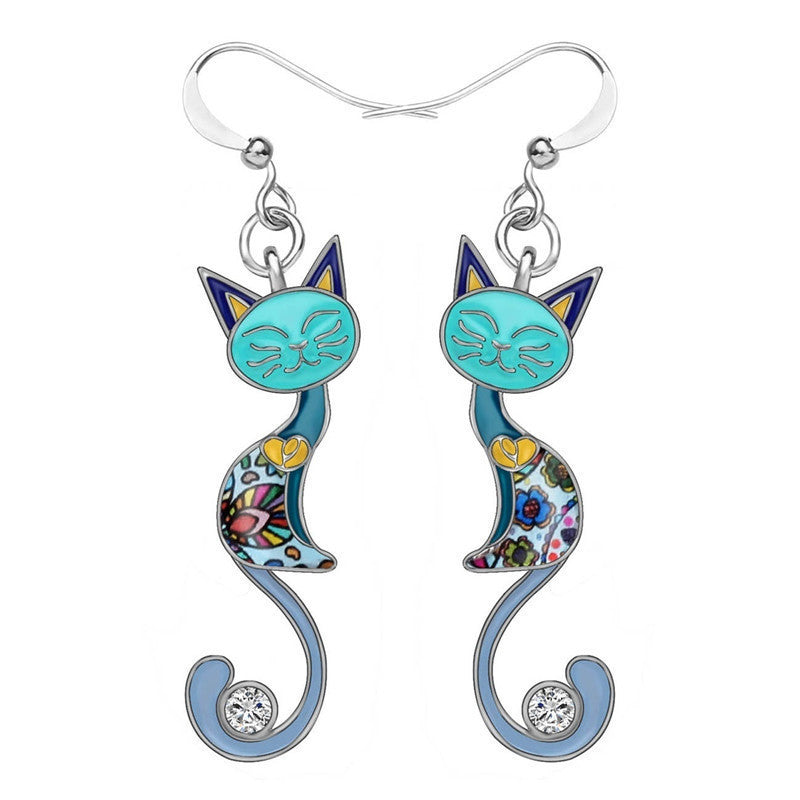 Ear Jewelry Personality Colorful Kitten Dripping Earrings