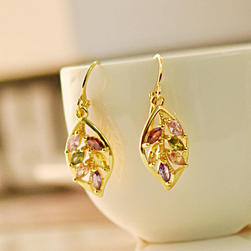 Leaf-set color gemstone topaz earrings