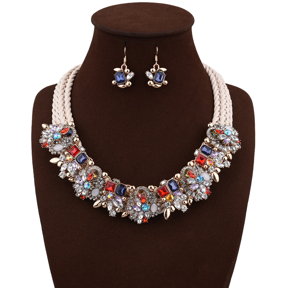 Jeweled Flower Necklace and Earring Set