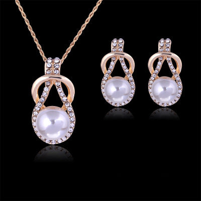 Pearl Diamond Set Necklace Earrings two piece set