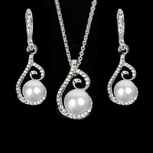 Hot Sale Foreign Bride Rhinestone Diamond Pearl Drop Two Necklace Jewelry Set Europe Party Dress Earrings Jewelry