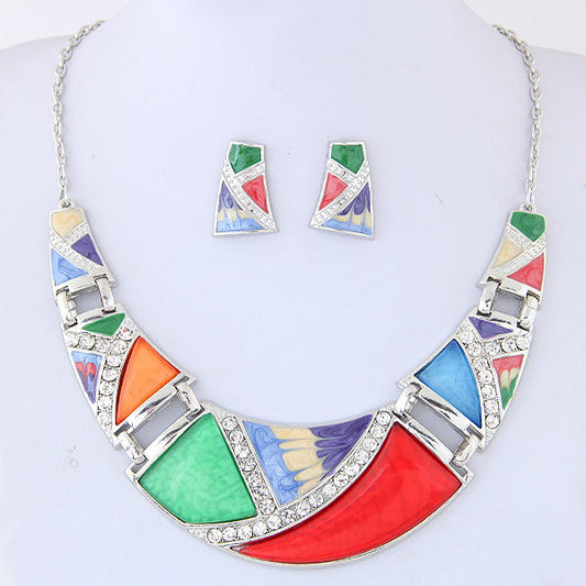 Geometric personality exaggerated temperament necklace earrings set