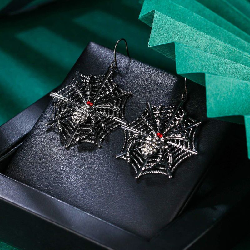 Gothic Punk Black Spider Web Drop Earrings Halloween Party Accessories Jewelry Gifts for Women