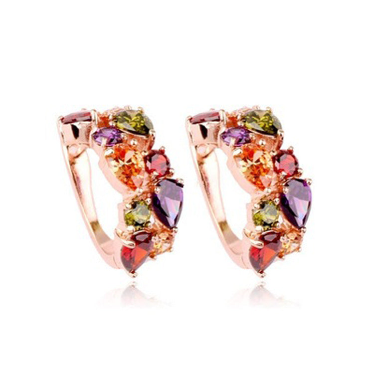 New Top Rose Gold Color Flower Jewelry Set Multicolor Cubic Zircon Earrings