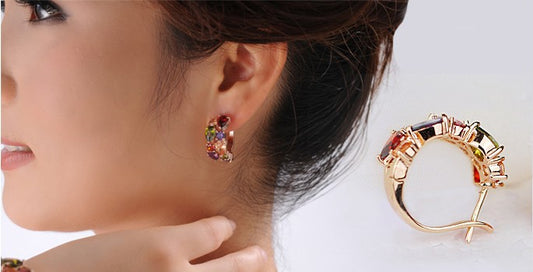 New Top Rose Gold Color Flower Jewelry Set Multicolor Cubic Zircon Earrings