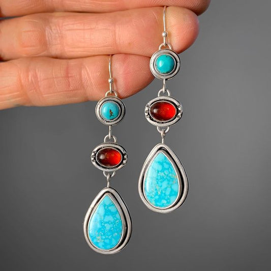 Popular Retro Turquoise Earrings Female Garnet Ethnic Style