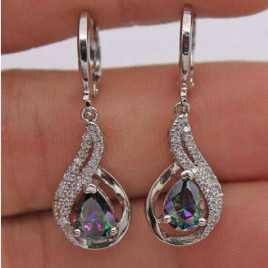 Women's Colorful Topaz Drop Earrings With Diamonds