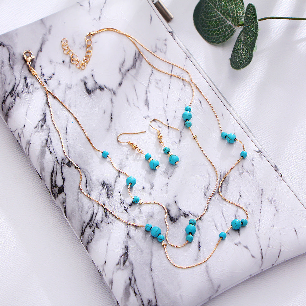 Round turquoise necklace and earrings set