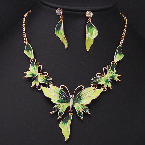 Drop Oil Butterfly Necklace Earring Set