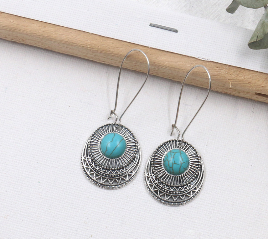 Green turquoise alloy earrings