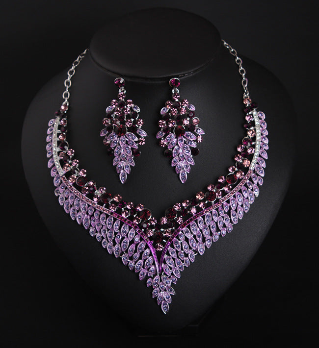 Full Rhinestone Color Clavicle Necklace And Earring Set