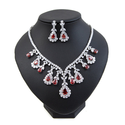 Quick selling foreign trade zircon bridal bridal jewelry set fashion magazine Necklace Earring dinner party decoration