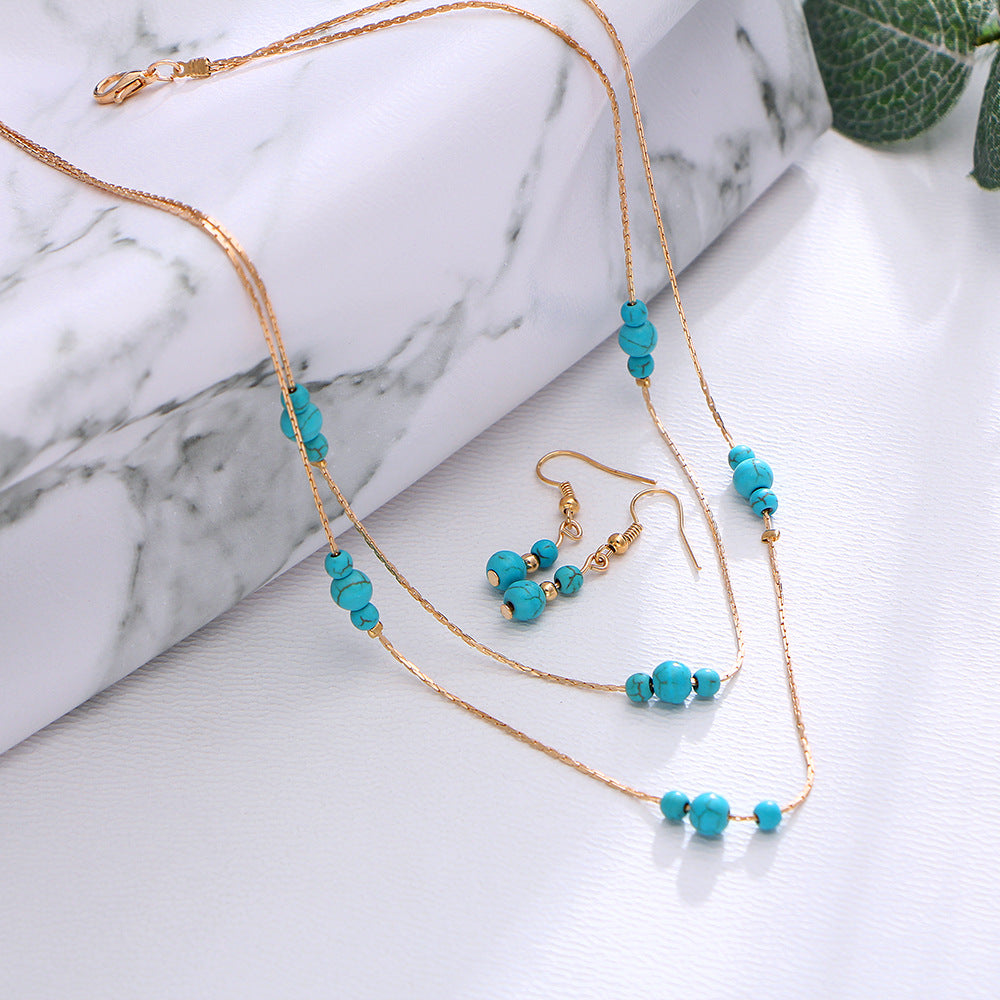 Round turquoise necklace and earrings set