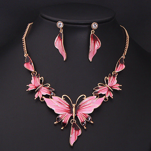 Drop Oil Butterfly Necklace Earring Set