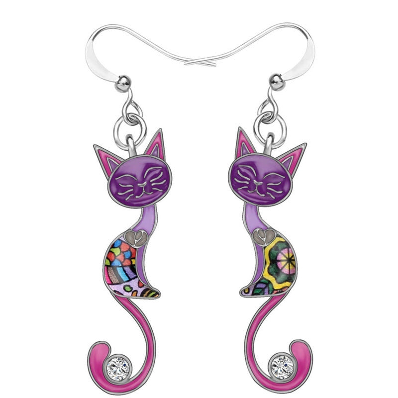 Ear Jewelry Personality Colorful Kitten Dripping Earrings