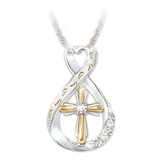 Cross Footprint Diamond Pendant   Two Tone