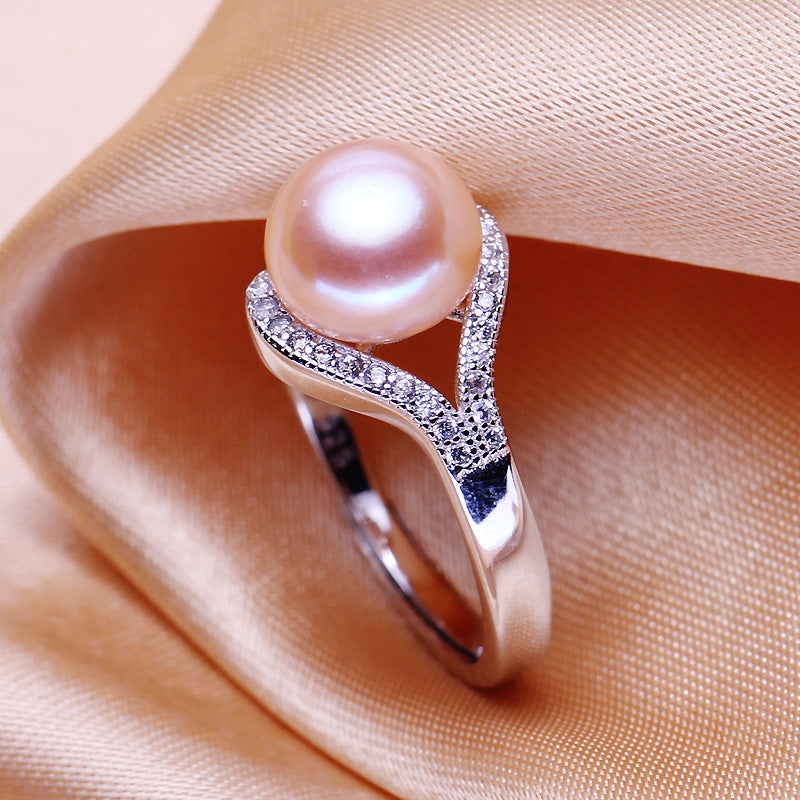 Japanese and Korean temperament 925 sterling silver pearl ring freshwater pearl ring female pearl jewelry