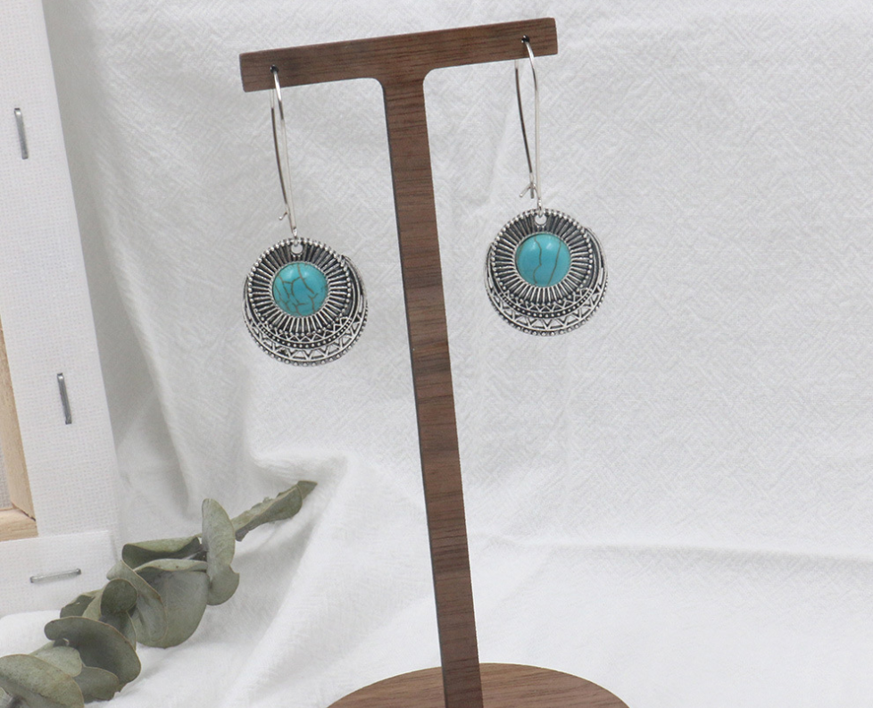 Green turquoise alloy earrings