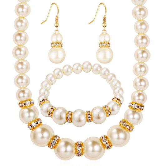Pearl Set, Necklace, Earrings And Bracelet Three-Piece Set