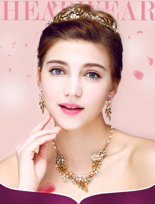 Or Z911 Korean jewelry set, wedding accessories, bridal jewelry, three sets of necklace, earrings, crown