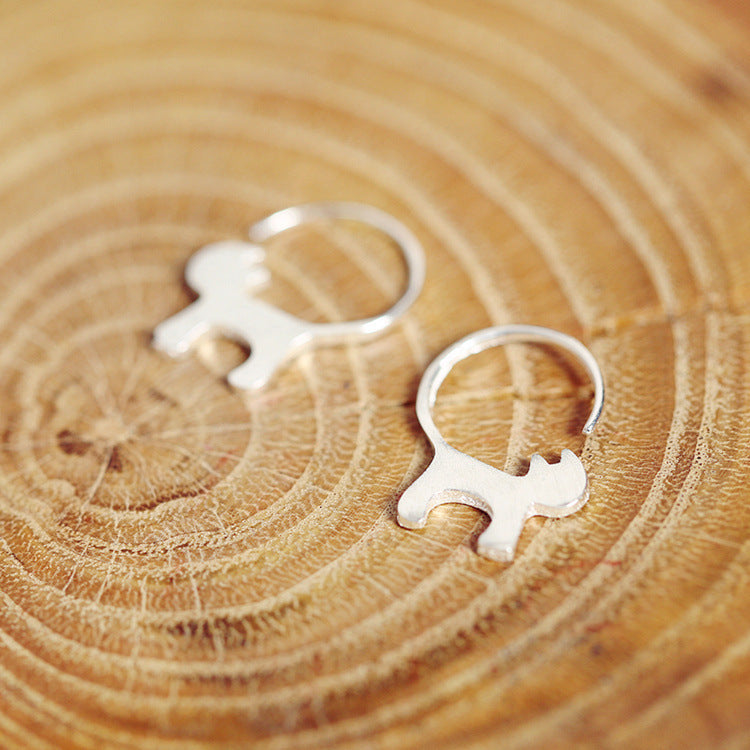 S925 Sterling Silver Stud Earrings Brushed Cat Earrings Korean Cute Cats Sterling Silver Jewelry Jewelry