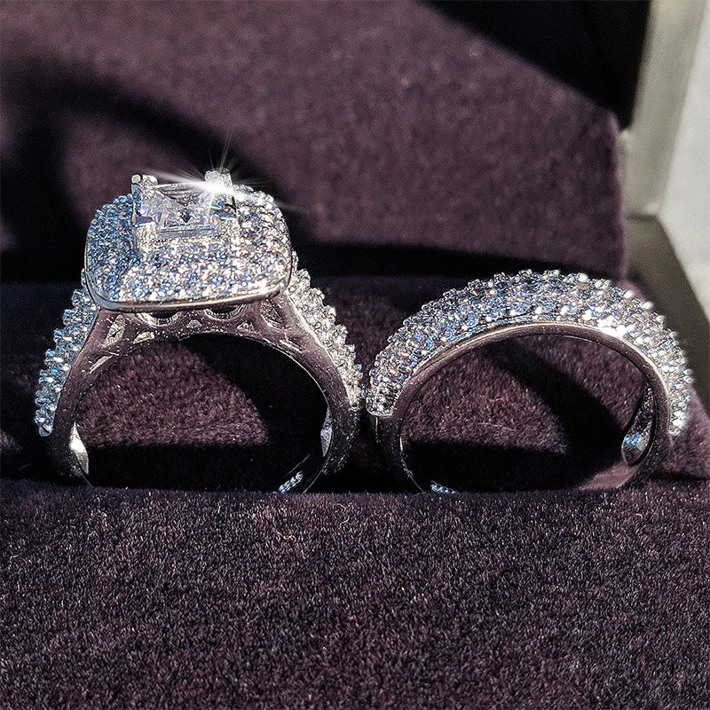 Moonso Trendy Luxury 925 Sterling Silver Wedding Ring Set B