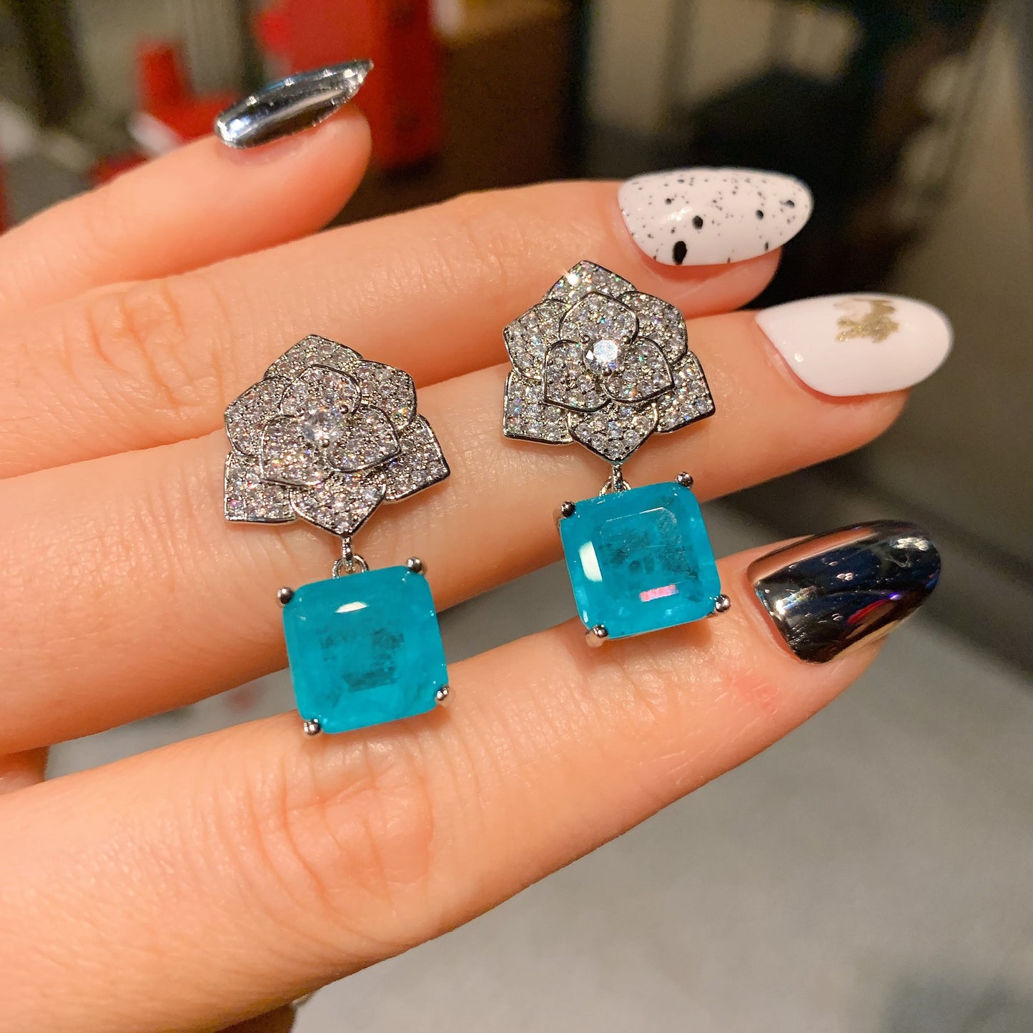 Paraiba Ring Necklace Stud Earrings Jewelry Set