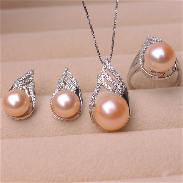 Pearl Freshwater Pendant Earring Ring three piece set