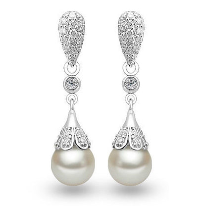 Heart-shaped long pearl earrings