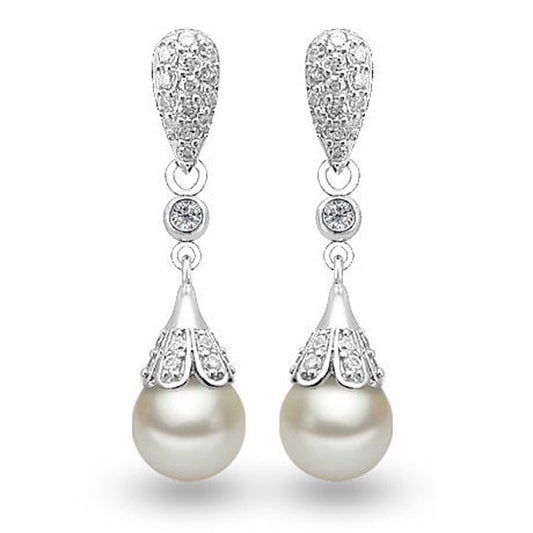 Heart-shaped long pearl earrings