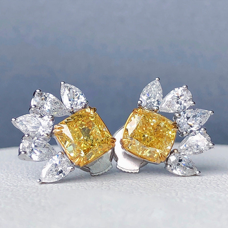 Exquisite Zircon Yellow Diamond Inlaid Water Drop Earrings