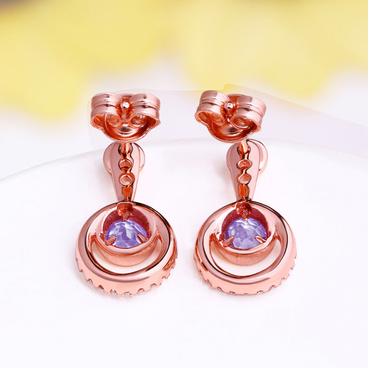 Diamond And Amethyst Stud Earrings Female Jewelry